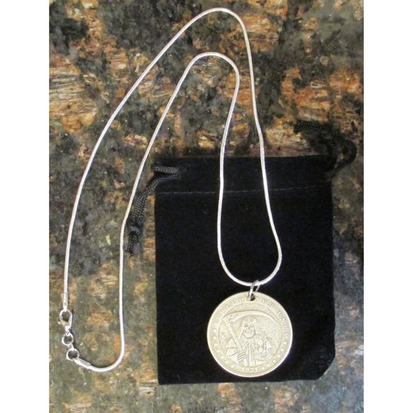 Hobo Nickel Coin US 1921 Morgan Dollar Santa Muerte Macheta Sand Clock Necklace - Picture 7 of 7